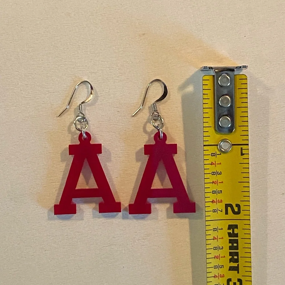 Arkansas “A” Earrings Plastic Light Weight 2” Silver Tone Gameday Cute